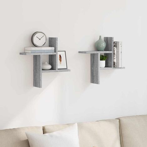 Wandregale 2 Stk. Grau Sonoma 38x12x38 cm Holzwerkstoff