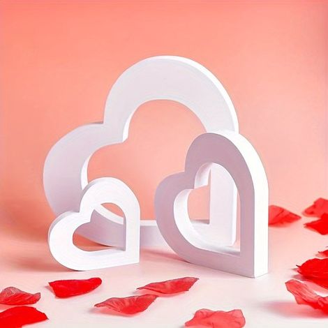 Paquete de 3 centros de mesa de madera blanca en forma de corazón: decoración rústica en forma de corazón para mesa (1/5)