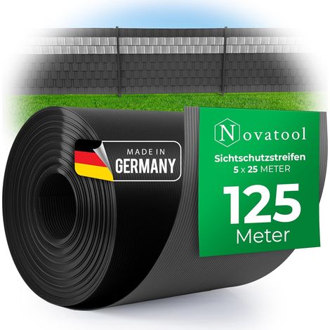 Novatool 5x 25m rouleau PP bandes brise-vue pour tapis à double tige ANTHRACITE 19 cm de haut - 50 RANGS bandes brise-vue pour clôture à tiges GRIS