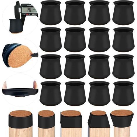 Embouts de Chaise en Silicone Épais Lot de 16 Pièces Rondes et Carrées avec Feutre Antidérapant pour Pieds de Meubles (1/4)