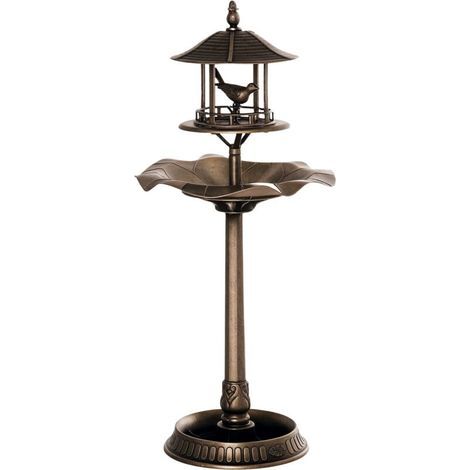 Bain d'oiseaux Abreuvoir pour Oiseaux jardinière 3 en 1 dim. Ø 50 x 113H cm polypropylène bronze antique (1/5)