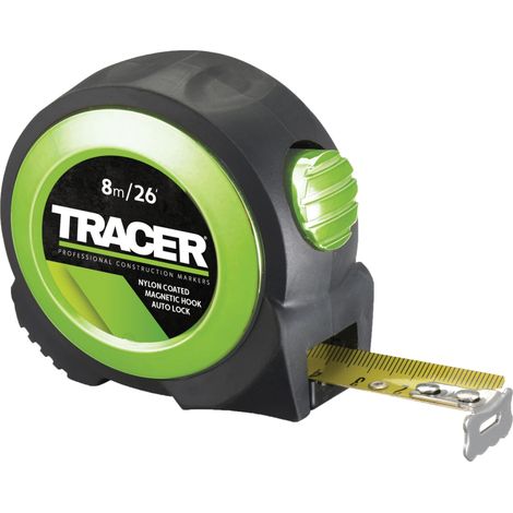 TRACER Misura a nastro con blocco automatico da 8 m (metro a nastro rivestito in nylon con gancio magnetico e funzione di blocco automatico) (1/5)