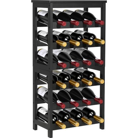 Casier à Vin Autoportant Capacité 24 Bouteilles, Range Bouteilles à 6 Niveaux, Étagère à Vin Stable avec Plateau, Rangement Présentation pour Cuisine Garde-Manger Salle à Manger Cave Bar, Noir (1/5)
