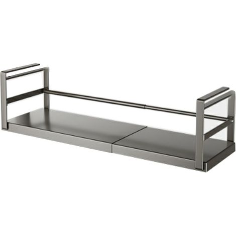 FIANAO – Unterschrank-Ablage – Küchenorganizer – erweiterbar – bohrfrei zum Hängen – Kohlenstoffstahl – Ideal für Gewürze in Küche und Vorratskammer – Maße: 45–63 × 22 × 18,7 cm – Schwarz (1/5)
