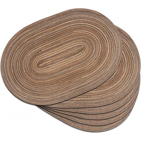 Platzsets – Untersetzer – Ovales Platzset – 45 x 30 cm – Gewebt – Hitzebeständig bis 85 °C – Rutschfest – Waschbar – Baumwolle/Polyester – 6er-Set – Braun (1/5)