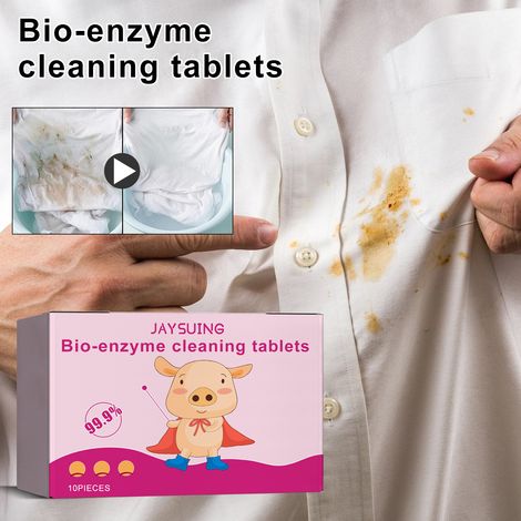 Brausetabletten mit Bio-Enzym-Sprudelsalz zur Entfernung hartnäckiger Vergilbungs- und Kaffeeflecken auf Kleidung – 10 Stück -- BIEMMEDUE (1/5)