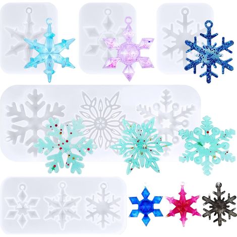 Moulle en Silicone pour Resine, Flocons de Neige de Noël Moules en Silicone, 9 Moules pour la Coulée de Cristal époxy, Bricolage Artisanat de Noël Ornements Suspendus pour Arbre de Noël (1/4)