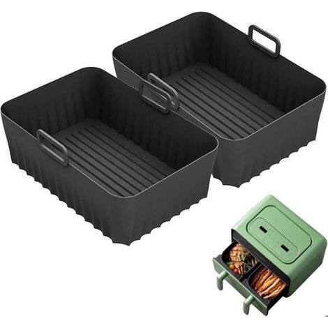 Lot de 2 Moules Silicone pour Airfryer Double Zone Panier de Cuisson Rectangulaire 85in Résistant Chaleur Lavable (1/5)