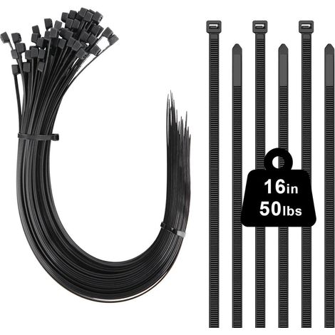 100x Kabelbinder Schwarz 400mm UV-beständig, 22kg Zugfestigkeit, für Kabel, Garten, Büro (1/5)