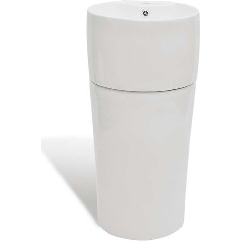 vidaXL Lavabo de pie redondo de cerámica hueco de grifo/desagüe blanco (1/2)