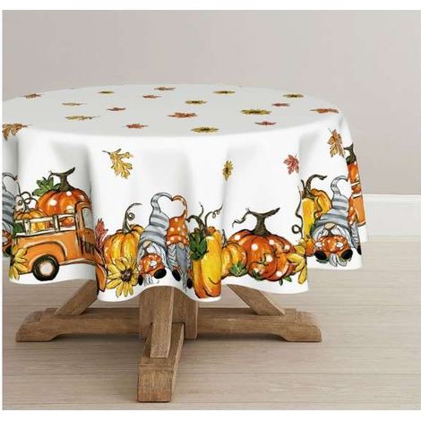 Runde Tischdecke mit Herbstkürbisblättern, fleckenabweisend, 140 cm