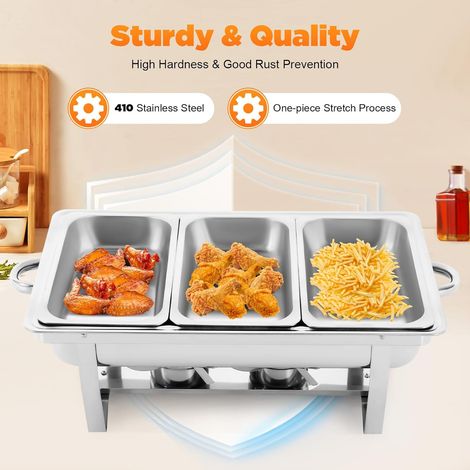 Chauffe-plats, Chafing Dish Set de 3 plats professionnels en acier inoxydable 2.5l avec récipients de maintien au chaud, buffets chauffants Chafer Set pour la restauration, le buffet et et les fêtes