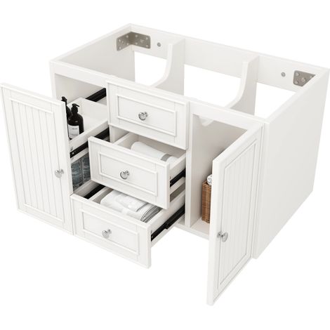 Armoire de salle de bain avec 3 tiroirs –Grand rangement –Meuble lavabo suspendu– Style moderne-Blanc–78,5×46×46,8 cm (1/5)