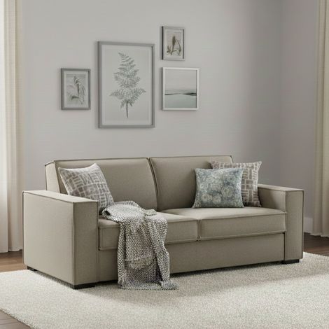 Talamo Italia Divano Letto Abigail, Divano a 2 posti Large, 100% Made in Italy, Sofà Soggiorno con apertura girevole, in tessuto imbottito, con Braccioli standard, Cm 200x95h90, Tortora, con imballo r (1/5)