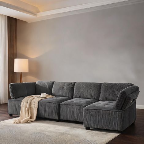 Canapé modulaire 6 places en tissu gris convertible en corduroy (1/5)