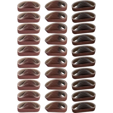 Lot de 30 courroies abrasives en oxyde d'aluminium, grains 80/240/800, dimensions 30x330mm, pour ponceuse à bande et polissage. (1/5)