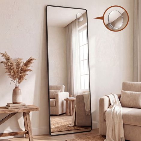 Songmics – Miroir sur pied 160 x 50 cm – Verre trempé avec film de sécurité – Cadre en aluminium résistant à la rouille – Installation facile (1/5)