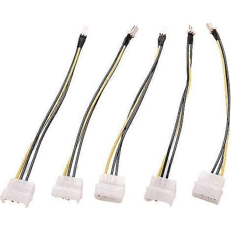 Lot de 5 câbles adaptateurs de 20 cm pour ventilateur de boîtier CPU : connecteur Molex/IDE 4 broches vers connecteur 3 broches. (1/5)