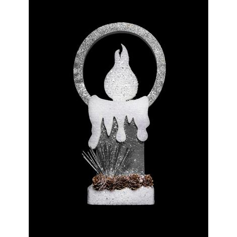 31cm Christmas Battery Operated LED Candle Table Decoration in Grey Glitter Foam (1/5)