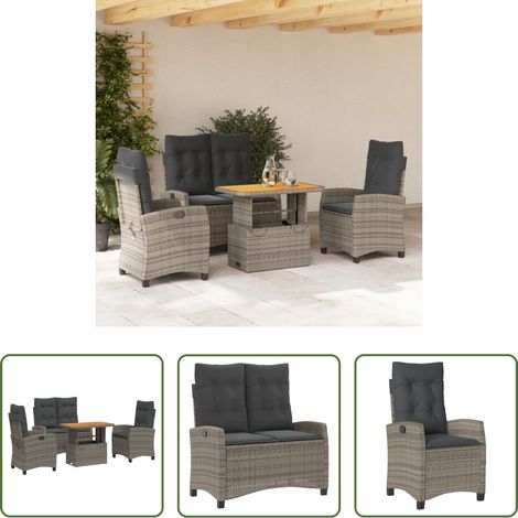 vidaXL Relaxsessel - 4-tlg. Garten-Essgruppe mit Kissen Grau Poly Rattan (1/5)