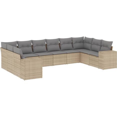 Maison Exclusive - Salon de jardin avec coussins 10 pcs beige résine tressée (1/3)