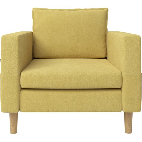 Sillón individual de chenilla mostaza con bolsillo lateral y cojín, estilo nórdico (1/5)