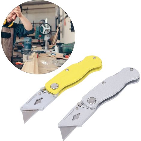 Lot de 2 couteaux pliants en alliage d'aluminium, outil industriel de qualité supérieure, couteau fonctionnel portable pour l'extérieur, coupe-papier et coupe-papier. (1/5)