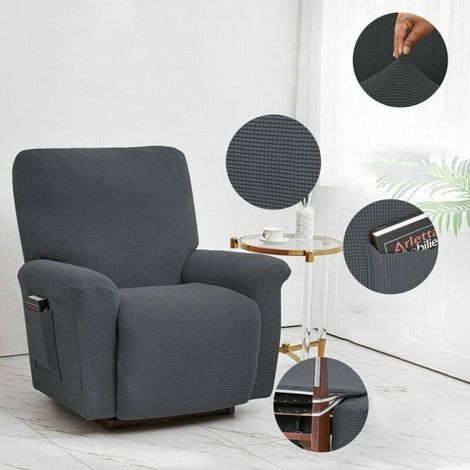 Set di 4 copridivani elasticizzati in jacquard grigio per poltrone reclinabili e massaggianti.