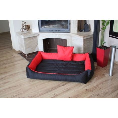 Cama para perro de piel sintética XXL - cojín para perro sofá para perro cama para gato cesta para perro - resistente al agua - rojo / negro (1/4)