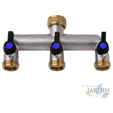 Grifo Triple Metal 3 Salidas, Rosca 3/4" - Divisor de Agua Resistente para Jardín (1/5)