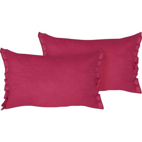 Set di 2 cuscini decorativi moderni in lino con balze e fiocchi rosso 30x45 cm Sassafras