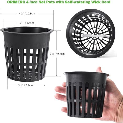 ORIMERC Lot de 40 pots en filet de 10,2 cm pour fournitures hydroponiques avec mèche à arrosage automatique de 18,3 m pour seaux aquaponiques, insert pour orchidées, légumes, légumes, paniers de (1/4)