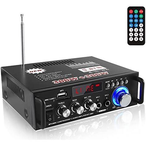Applicable Amplificateur Audio, Amplificateur HiFi, Amplificateur Stéréo Bluetooth 5.0, 12V 220V 600W 2 Canaux,Haute Fidélité, Radio FM Portable, Entrée Carte SD/USB, pour Maison ou Voiture