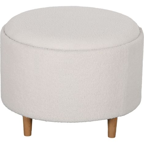 Pouf rond avec coffre de rangement, couvercle rabattable, pieds en bois, 56 x 42 cm, blanc (1/5)