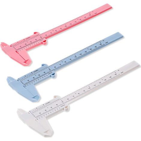calibri in plastica, pollici/metrico, 6 pollici (150 mm), mini calibro portatile a doppia scala, strumento di misurazione della distanza adatto per ufficio, casa e luoghi di lavoro. (1/3)