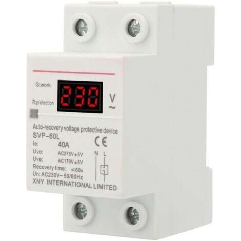 Enowelir Stabilisateur de tension, parasurtenseur 230 V 40 A, régulateur de tension, dispositif de protection sur rail DIN (1/4)