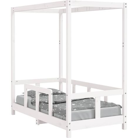 Lit simple Cadre de lit pour enfant blanc 70x140 cm bois de pin massif