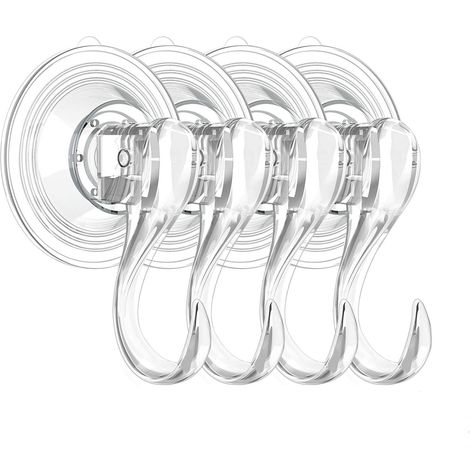 Crochet À Ventouse - PET Transparent - Charge Maximale 3 Kg - Pour Fenêtres Miroirs Verre Métal - Lot De 4 (1/5)