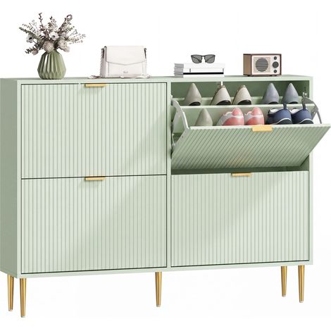 HOMCOM Slim Shoe Storage Cabinet with 4 Flip Drawers for Hallway, Light Green