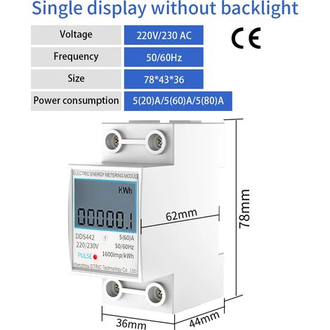 GTRIC 2P Einphasen-Energiezähler mit LCD-Digitalanzeige, DIN-Schienenmontage, Zweidraht-Energiezähler, Leistungszähler, AC 230V 50Hz, hergestellt in, 5-60A. (1/5)