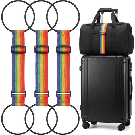Lot de 3 sangles de valise arc-en-ciel 29-46cm, sangle d'arrimage pour valises et trolleys