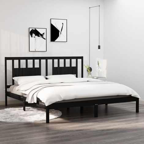 3104087 Bed Frame without Mattress Black Solid Wood 200x200 cm (810041+818694) vidaXL (1/5)