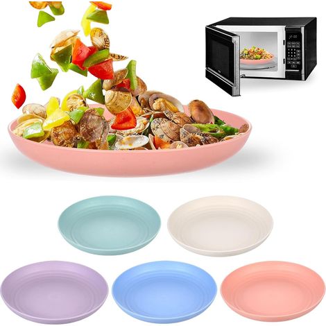 Lot de 5 Assiettes, Diamètre 23 cm, Plastique Réutilisable, Incassable, Micro-ondes, Camping