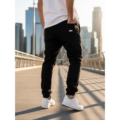 Jeans da jogging neri da uomo Method Mini M con logo ricamato, taglia XXL (1/5)