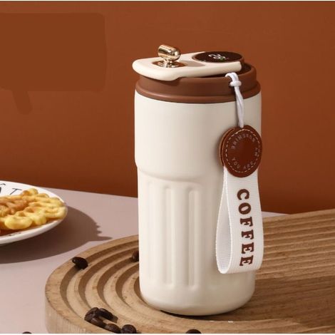 Mug isotherme en acier inoxydable de 450ml avec affichage de la température, idéal pour le camping et les activités de plein air Couvercle étanche Tasse portable pour garder les boissons chaudes ou (1/5)