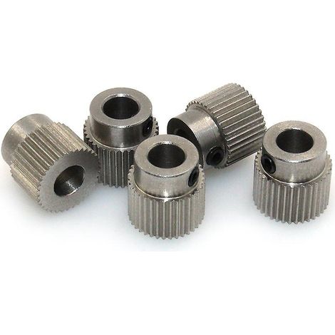 lot De 5 Acier Inoxydable Poulie D'extrudeuse 36 Dents Cylindre 5 Mm Engrenage D'entranement Laiton Pour Filament D'imprimante 3d 1,75 Mm Et 3 Mm (1/5)