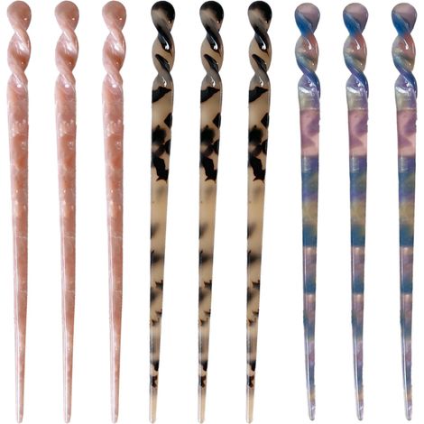 Lot de 9 bâtonnets à cheveux en acétate, style vintage, 17,5 cm (6,9 pouces), accessoire pour cheveux, pour femmes et filles (1/5)