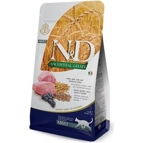 Farmina N&D Ancestral Grain: Alimento para gatos adultos con cordero y arándanos
