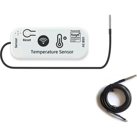 Sensore intelligente di temperatura Wi-Fi/Zigbee – Intervallo di misura da −20 °C a 105 °C, monitoraggio remoto, avvisi in tempo reale, compatibile con Smart Life, cavo da 2 m