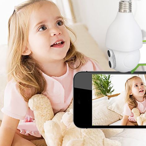 E27 1080 Dual-Lens-Überwachungskamera, hochauflösende Netzwerkkamera, Panorama-Nachtsicht, WLAN, integrierter Monitor, 110–240 V (1/5)